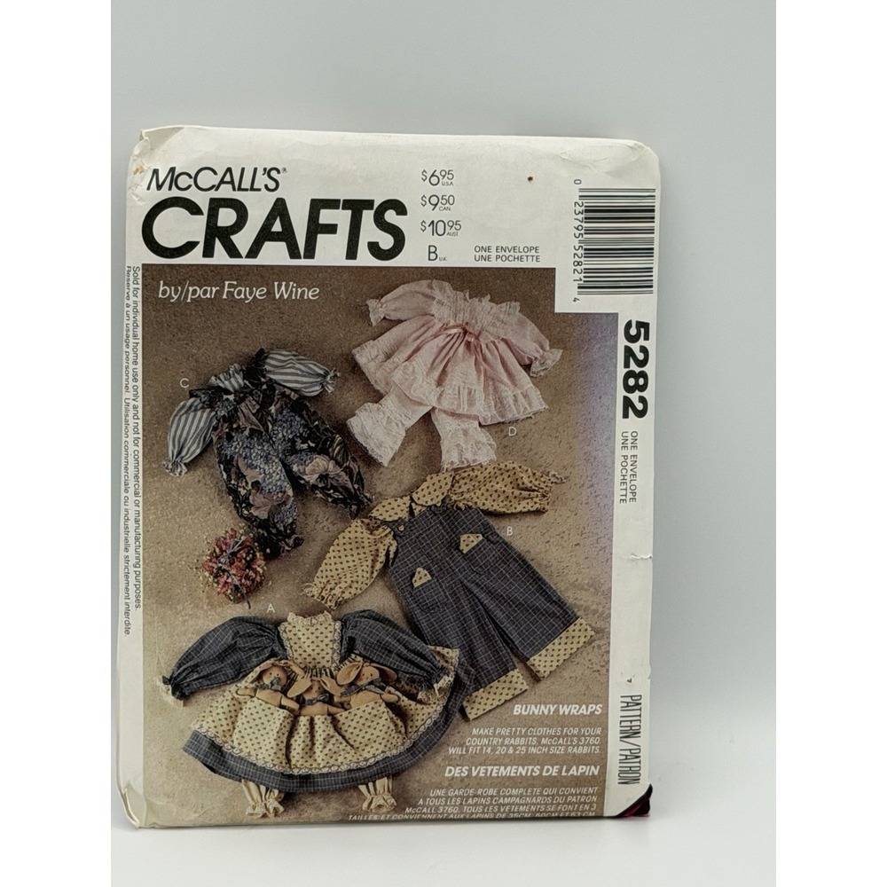 McCalls 5282 Bunny Wraps Clothes for Bunny/Doll Sew Pattern 14"-20" 25" New UC